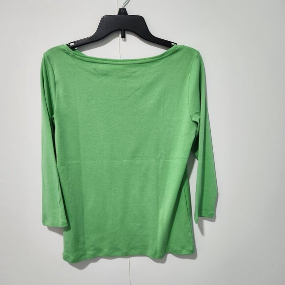 Talbots-The Talbots Tee-Classic Bateau Neck 3/4 Sleeve Green Pima Cotton Small - Picture 6 of 6